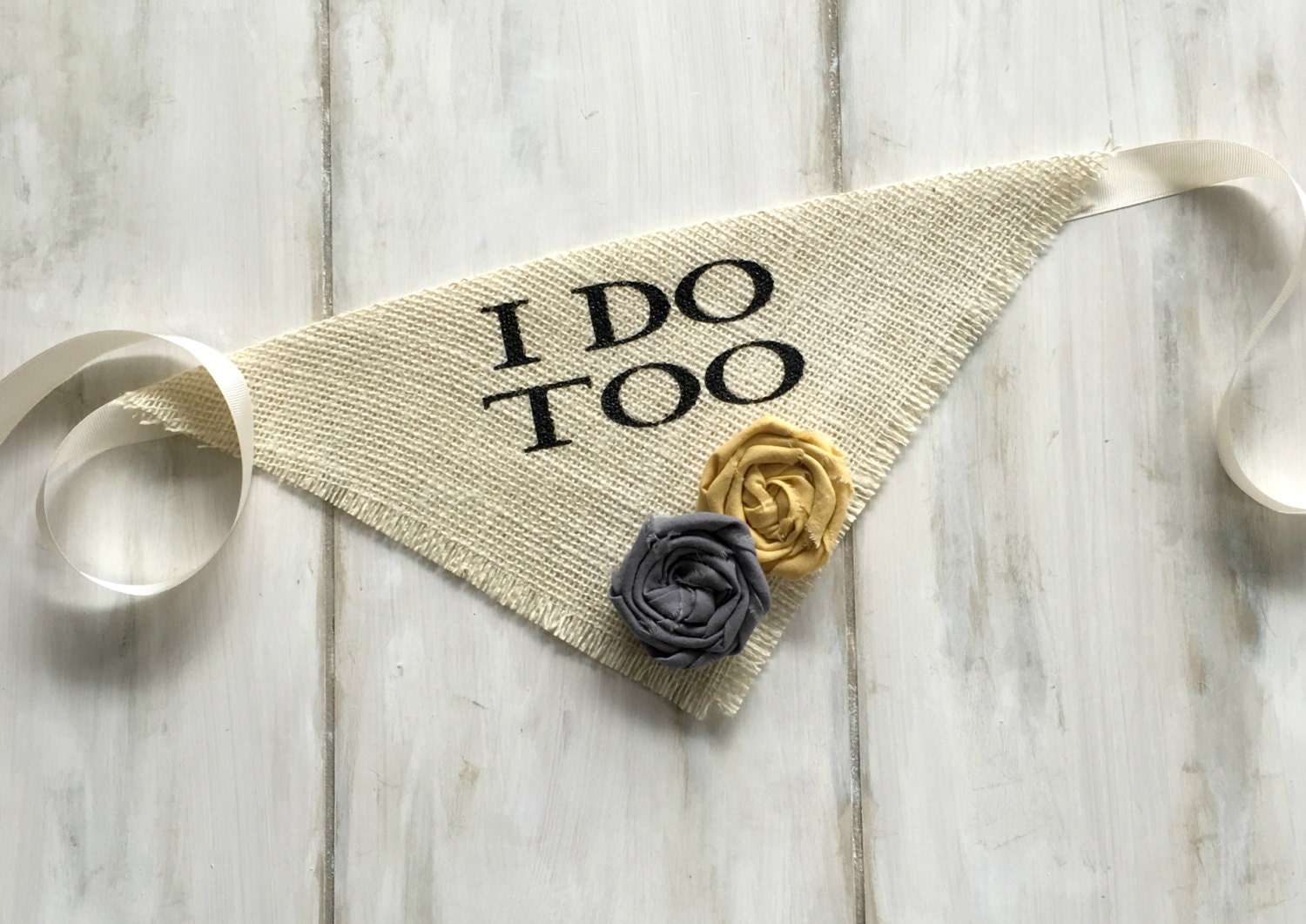 Dog Wedding Bandana I Do Too Ivory Burlap Flowers Dog Collar