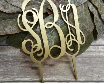 Monogram Cake Topper - Personalized Cake Topper - Bride's Cake - Initial Cake Topper - Painted