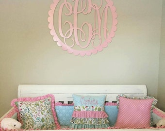 Painted Wooden Monogram - Wooden Initials - Wedding Gift - Housewarming Gift - Personalized Gift - Nursery Monogram - Wall Hanging - Scallop