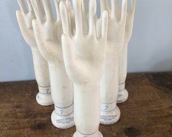 Many Available..Size 7 Left Hand Vintage Industrial Porcelain Glove Mold, Hand Sculpture, Jewelry Holder, Display, Prop, Hat Stand