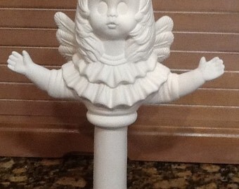 Angel cherub Christmas tree topper 8" tall ceramic bisque ready to paint