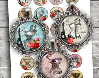 French Corset Digital Collage Sheet 35mm 1.25 inch 30mm 1 inch 1.5 inch Printable Download - Instant Download
