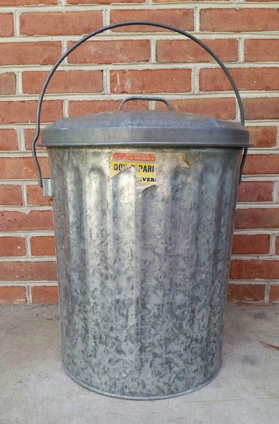 Galvanized Trash Can Industrial Steampunk Waste Basket Metal