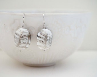 White and SIlver Murano Glass Bead Earrings