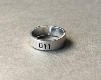 011 - Eleven - Stranger Things Inspired - Ring Hand Stamped Aluminum Ring
