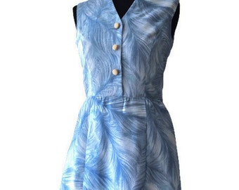 Blue 1960's Dress // Vintage Button Dress // Blue Day Dress // Waist 29"