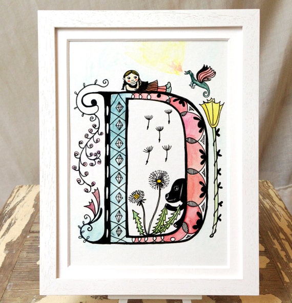 Art print letter picture D illustrated letter wall art