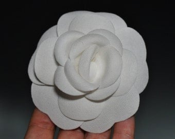 Cotton white Camellia Flower - for decoration or for use as pin, brooch, headband - made by Chanel