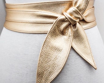 Gold Sash Belt | Gold Wedding Belt | Bridesmaid Sash | Gold Leather Obi Belt | Gold Corset Belt | Leather wrap Belt | plus size Accessory