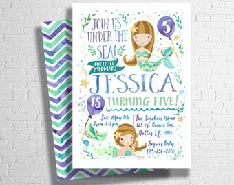 Mermaid Birthday Invitation, Our Little Mermaid, under the sea, Pool party Invitation, Watercolor Birthday Invitation- Digital File JPEG