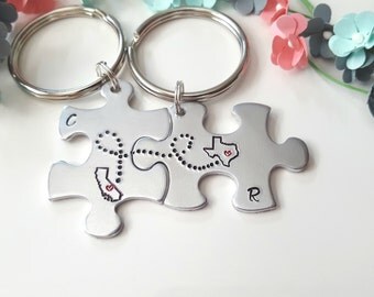 Long Distance Relationship Gift, Boyfriend Gift, Long Distance Gift, Couple Keychains, Personalized Keychains, Puzzle Piece Keychains