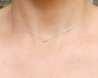 Silver Choker, Rose Stone Choker, Gold Choker, Rose Quartz Choker Necklace, Dainty Rose Stone Necklace, Minimal Necklace, Tiny Stone Choker