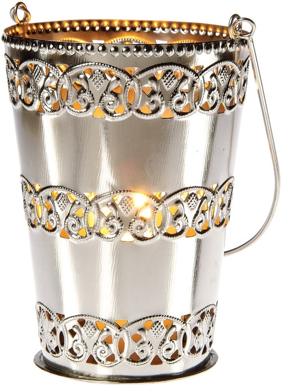 Large Mira Punched Tin Shadow Lantern Metal Flowers by TaaraBazaar