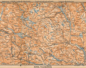 1903 Telemark Norway Antique Map