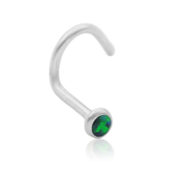 Blue/Green Fire Opal Fish Hook Nose Stud 20G