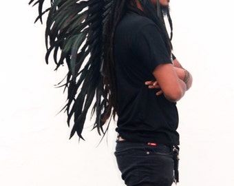 ON SALE Black Feather headdress, medium length, chief warbonnet, Indian style headdress, native american inspired war bonnet