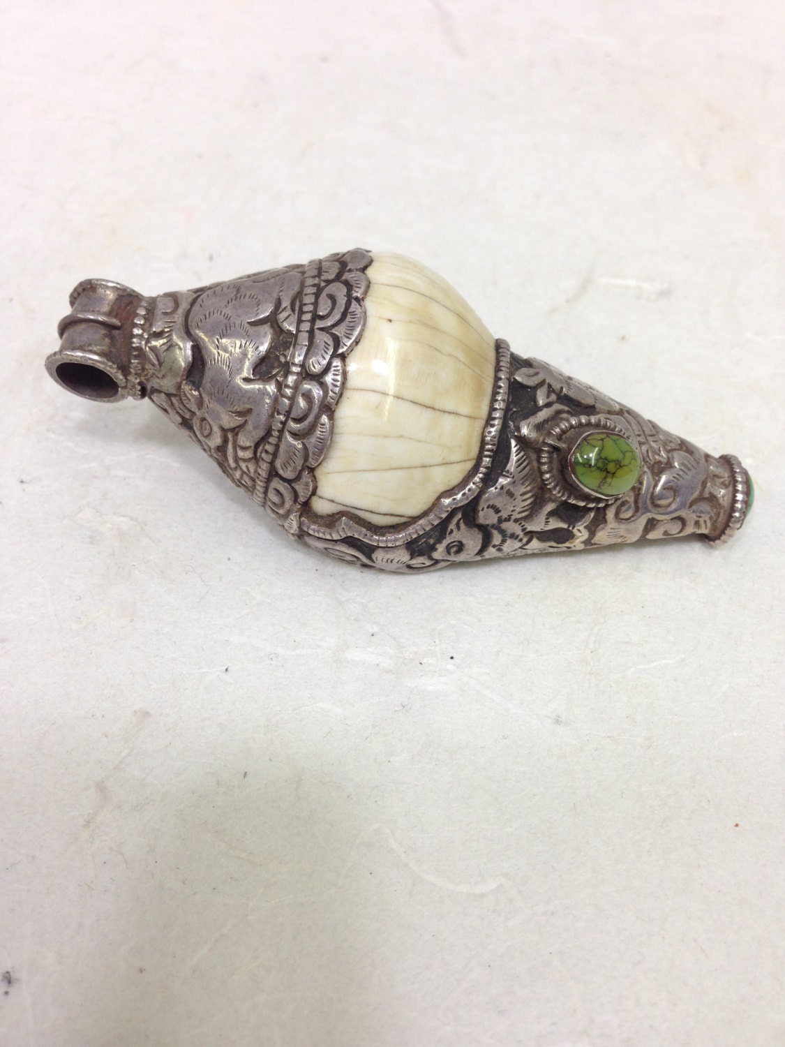Pendant Silver Conch Shell Turquoise Trumpet Horn Buddhist Eight ...