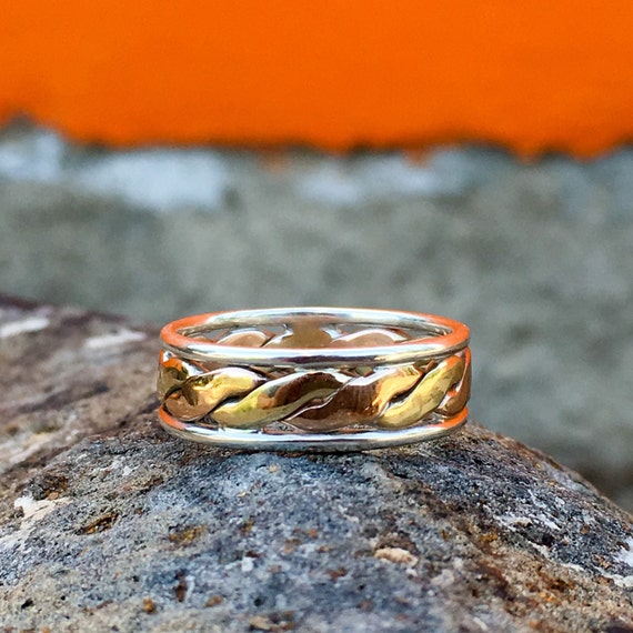 Mens wedding bands Unisex ring 9ct Twist Gold by ByNatureJewellery