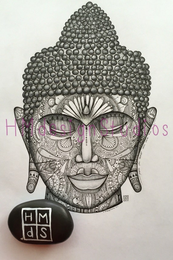 Zentangle Buddha Handmade Print Of Pen & Ink By Hmdesignstudios