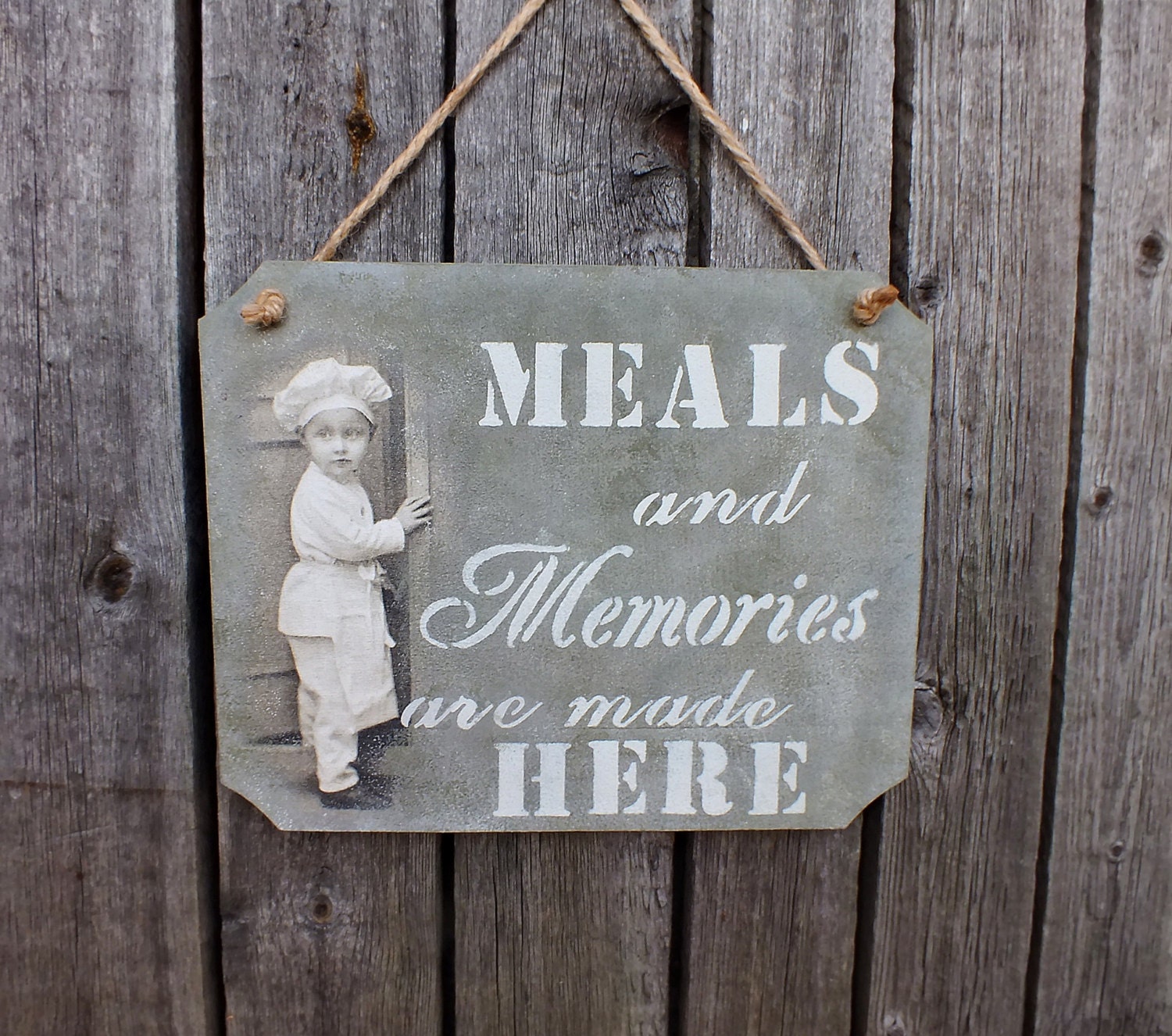 Wood kitchen sign Meals and Memories are made here Rustic