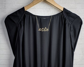 Geometric necklace, gold necklace, pyramids mountains pendant, mountain necklace, mountain charm, unique necklace, gift for her.