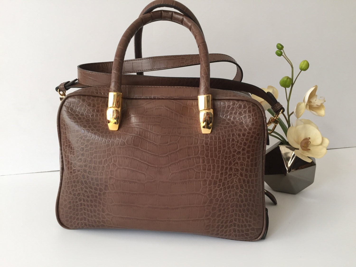 Brown leather bag Women small briefcase Genuine leather with