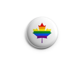 Gay & Lesbian Canadian Pride button, magnet, Rainbow flag, 1.25" pinback button, pin, badge, LGBT pride, queer pride badge, maple leaf