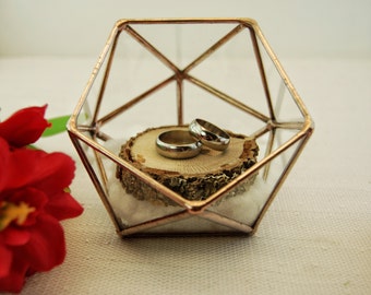 Wedding Ring Holder, Ring Bearer Box, Glass Ring Pillow, Ring Holder, Jewelry Box, Wedding Ring Box, Proposal Ring Box, Terrarium, Copper