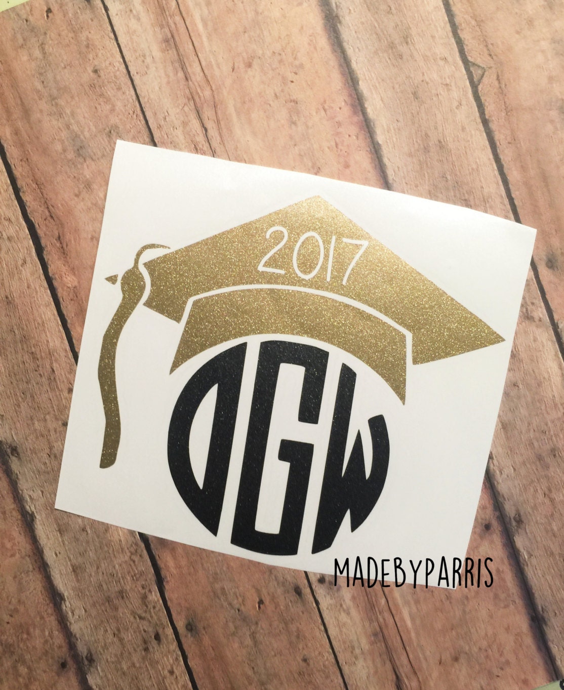 Graduation Cap Monogram Decal Graduation Decal by MadeByParris