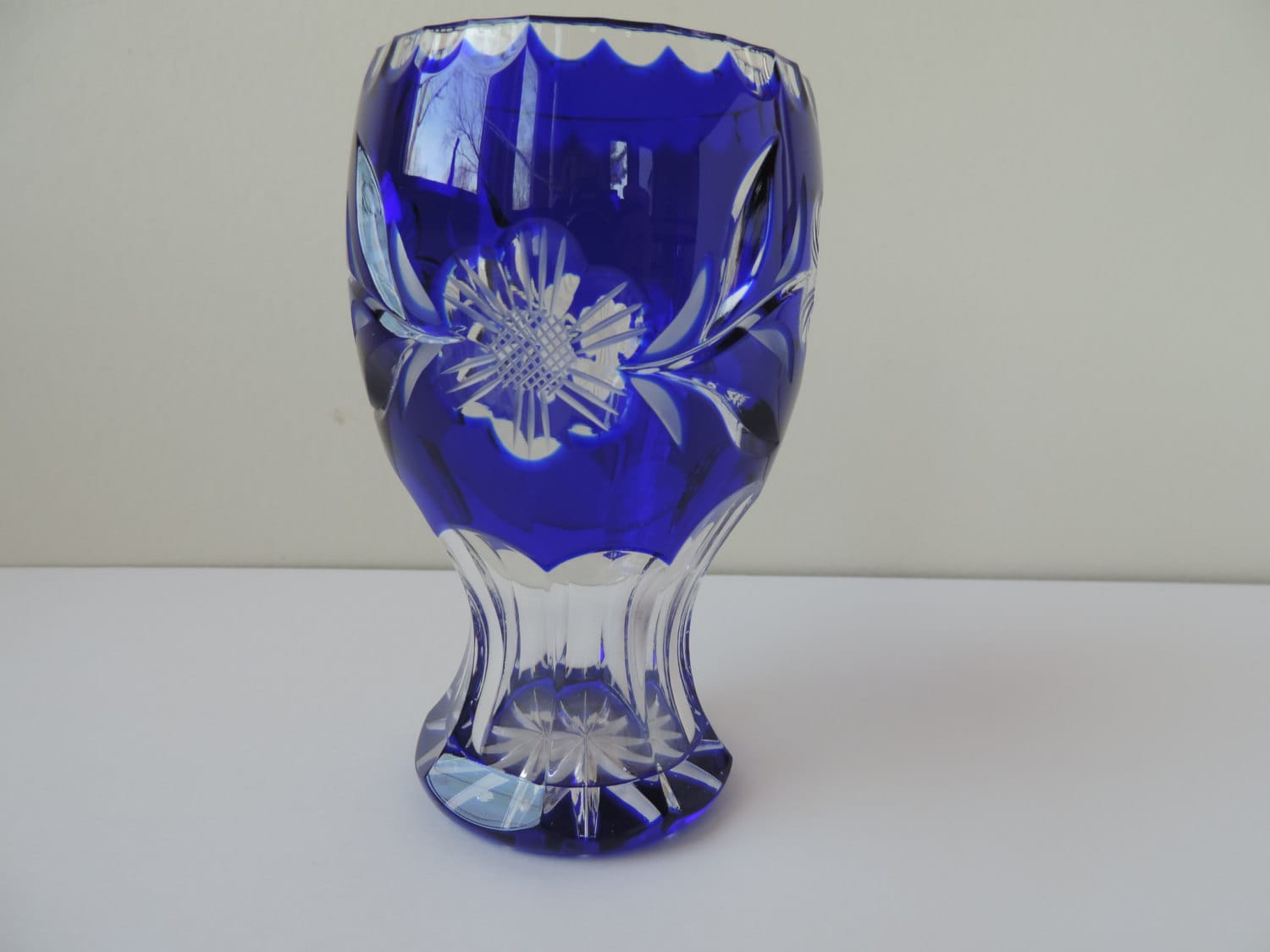 Blue Cobalt Cut Lead Crystal Vase Vintage