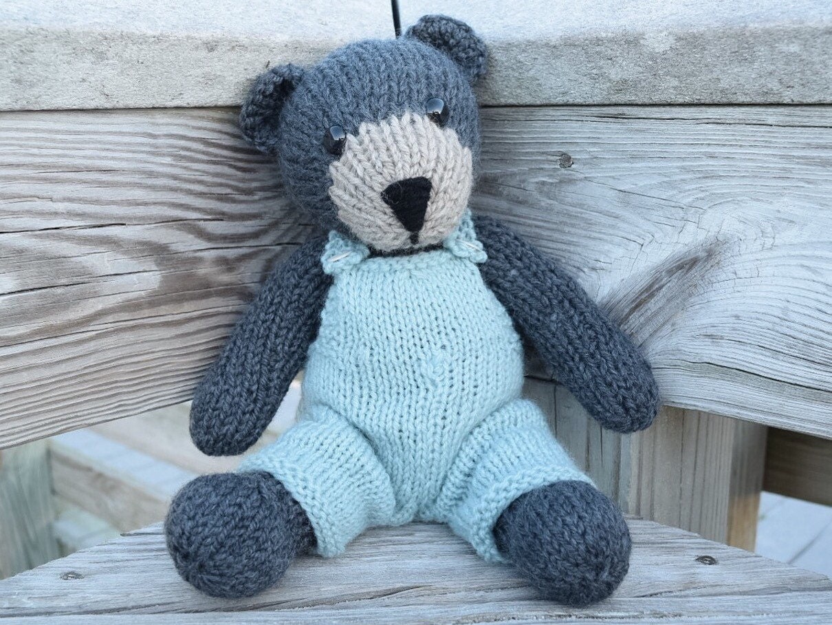 Big Stuffed Bear Wool Toy Bear in Overalls Handmade Toy