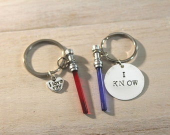Star Wars Light Saber Key chain I Love You - I Know Couples Set - Your choice of colors Lightsabers, Star Wars lightsaber, star wars