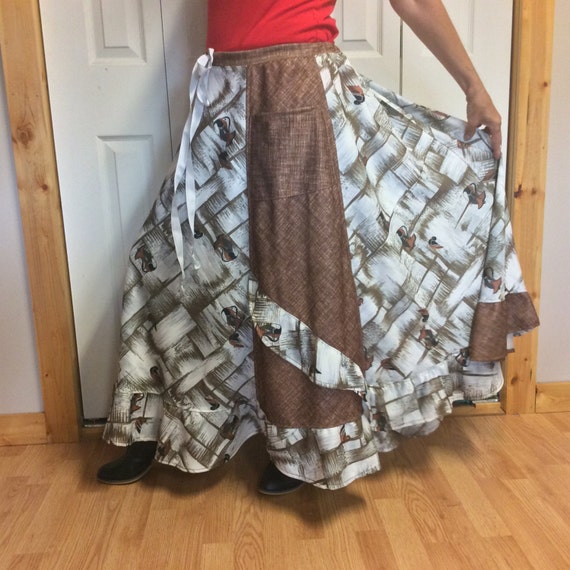 Earth Tone Long Patchwork Skirt with Pocket/Maxi Skirt/Full