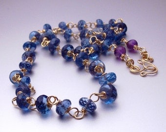 18k London Blue Topaz Necklace, 18k Solid Gold London Blue Topaz Necklace, 18k Gold Blue Topaz Necklace