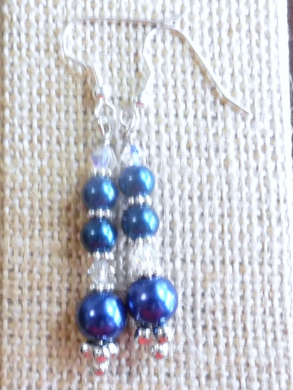 Navy Pearl Earrings Bridal Jewelry Handmade Blue Earrings