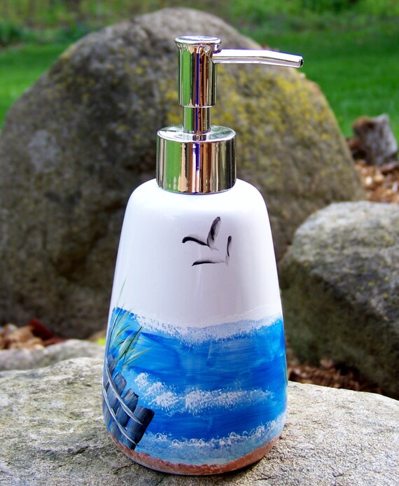 Items similar to Liquid soap dispenser hand painted ocean