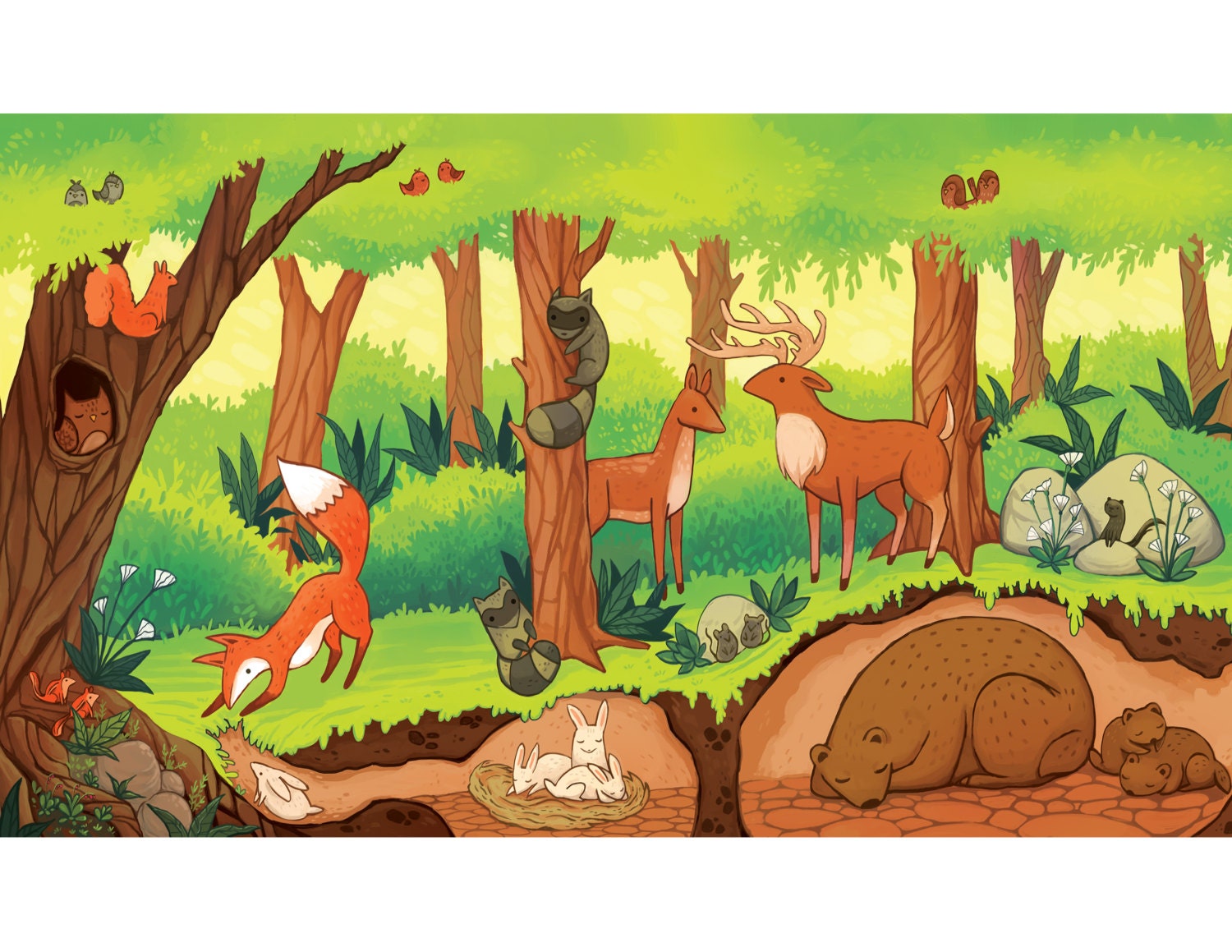 forest ecosystem print Children's room artwork