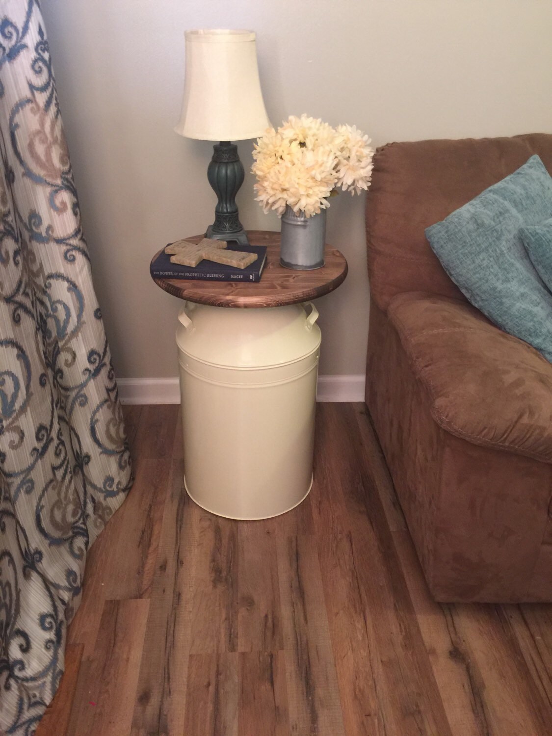 Milk Can End Table Wood Cream Zoom
