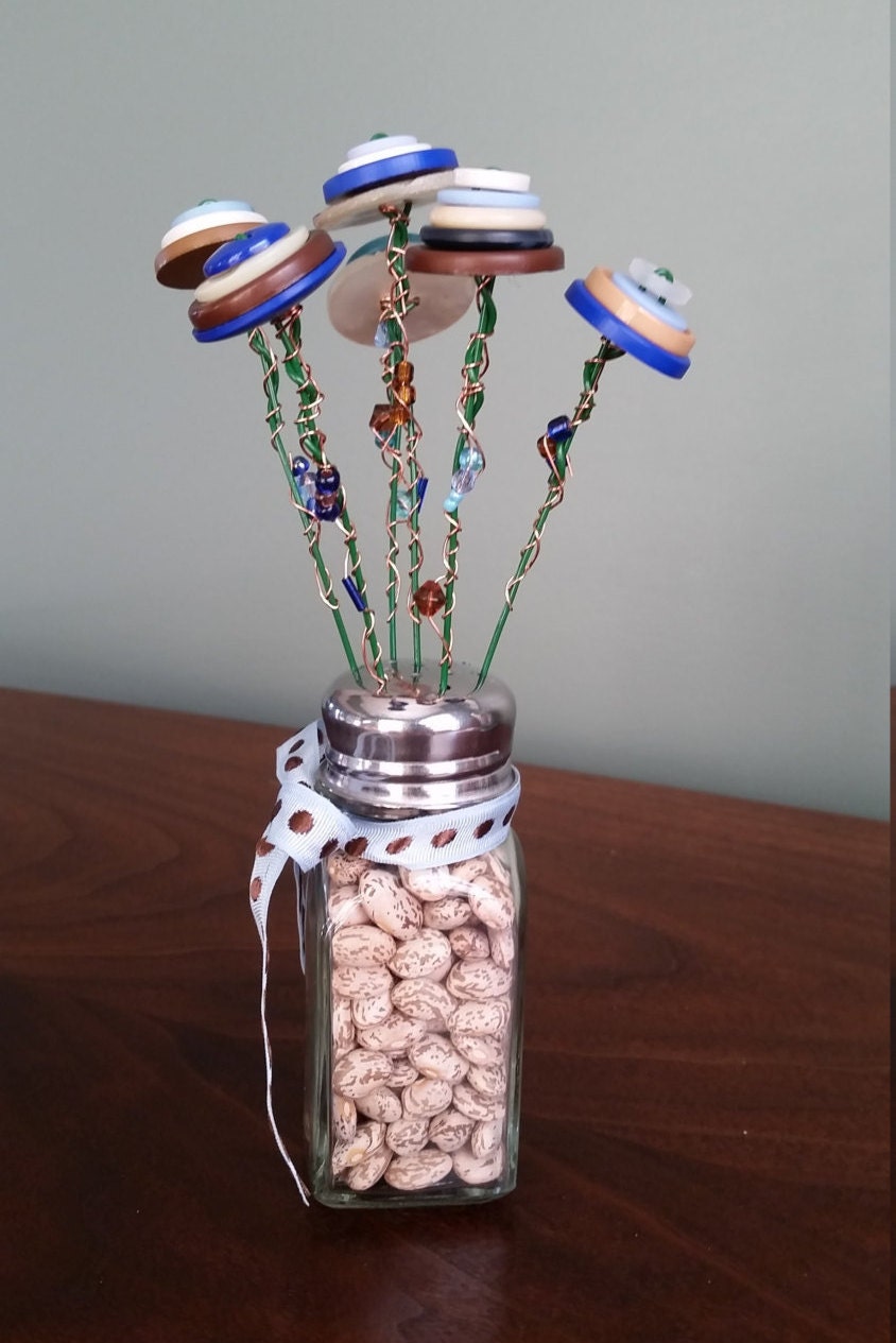 Button Flower Bouquet Salt Shaker Bouquet Beaded Flower