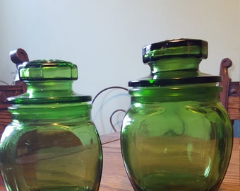 Green glass, two cannister set.