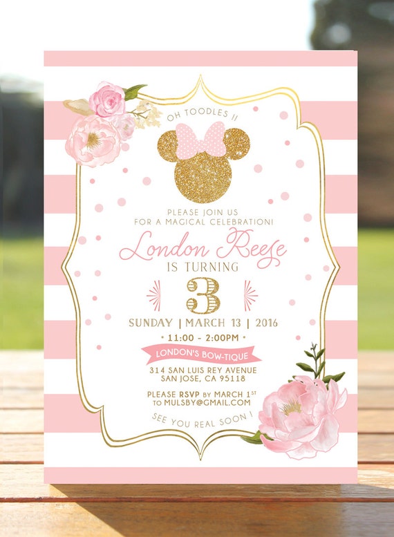 Pink And Gold Minnie Mouse Invitations 10