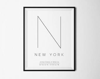 New York City, New York, NYC print, Poster NYC, New York Coordinates, NYC print, nyc art, City Prints, New York print, New York poster