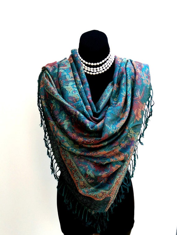 Green Pashmina scarf mother's day gift paisley by ScarfinityLLC