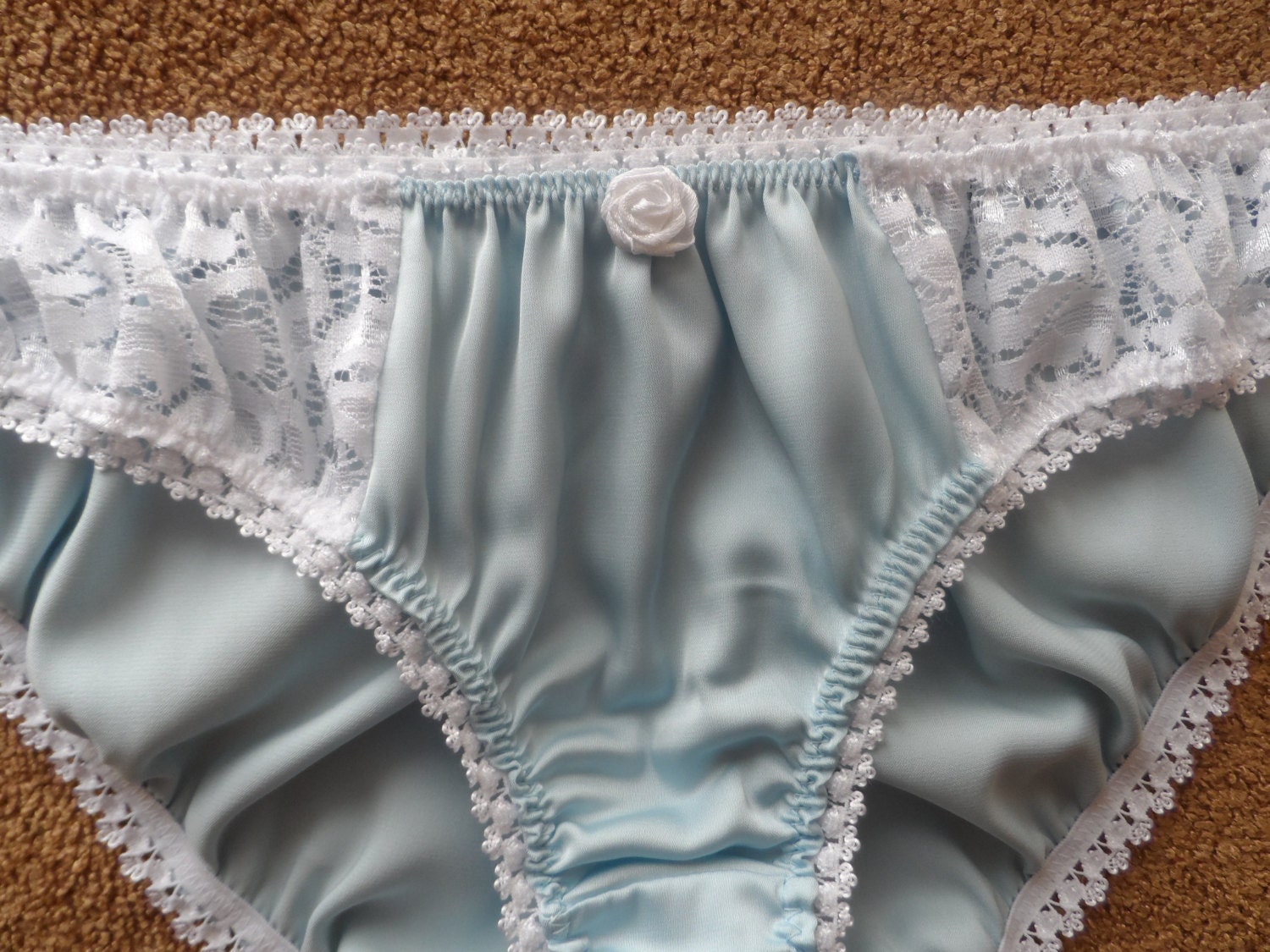 Blue Silk Panties with Lace Insert Handmade