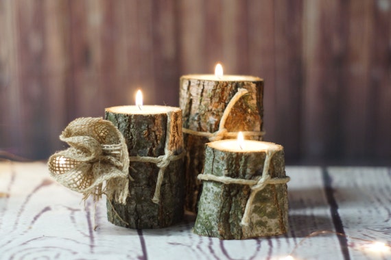 Log Candle Holder, Rustic tealight holder, Rustic Centerpiece, Rustic Home Decor, Tree Branch Candle, Log Stump, Burlap Candle, Gftwoodcraft