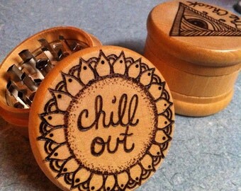 FREE SHIPPING Made to order Wood burned herb grinder, chill out mandala