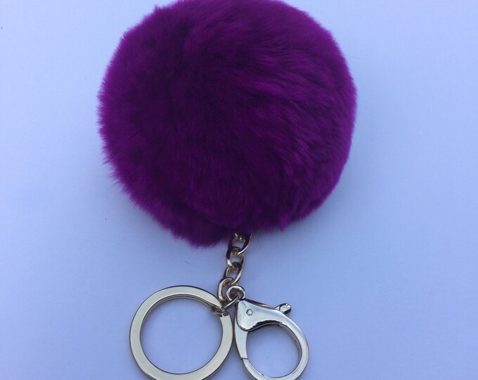 New! Electric Purple Fur pom pom keyring keychain fur puff ball bag pendant charm