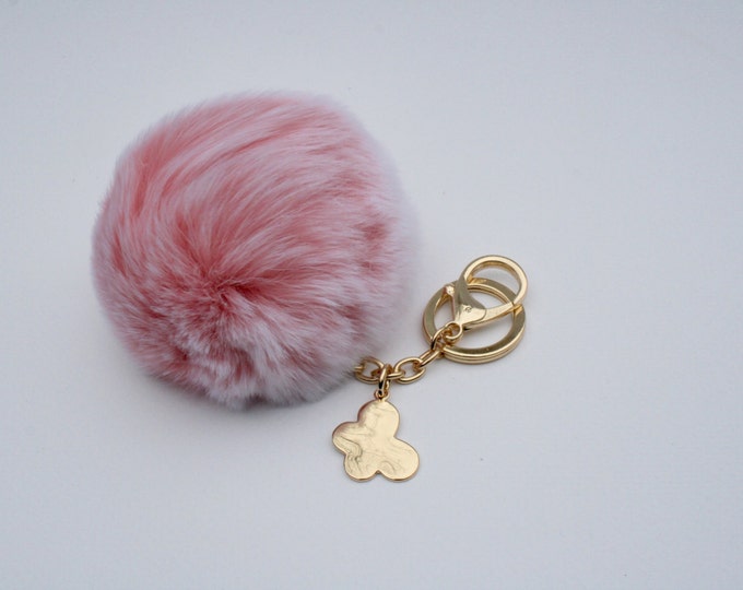 Butterfly Collection Pink Frost fur pom pom keychain REX Rabbit fur pom pom ball with butterfly charm