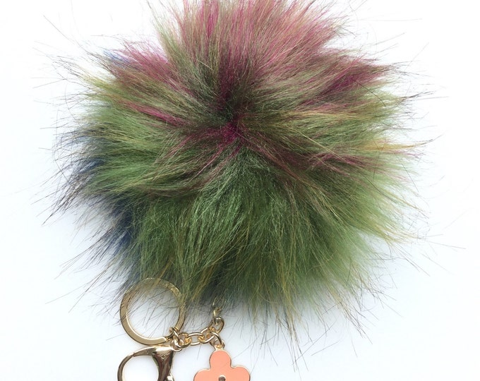 NEW! Faux Fox Fur Pom Pom bag Keyring Hot Couture Novelty keychain pom pom fake fur puff keyring