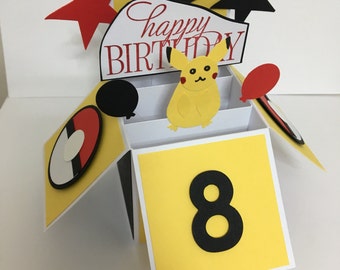 Handmade Pokemon fun pop up card, Pokemon 3d Birthday card, Kids Birthday Card